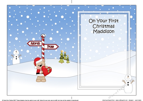 5 x 7 matching insert -  On Your 1st Chrismas MADDISON with Livvy Bear