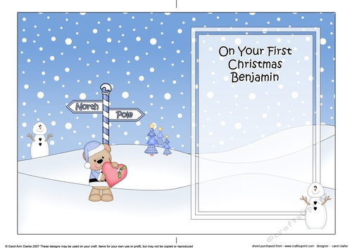 5 x 7 matching insert -  On Your 1st Chrismas BENJAMIN with Livvy Bear