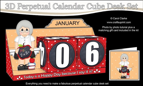3D Everlasting Perpetual Calendar Desk Set Kit - Apple for the Teacher