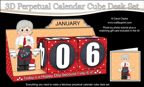 3D Everlasting Perpetual Calendar Desk Set Kit - Apple for the Teacher