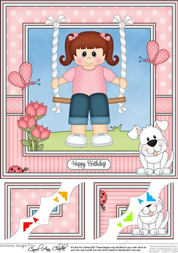 8 x 8 Cute Little Girl is Swinging High Scalloped Corner Topper  