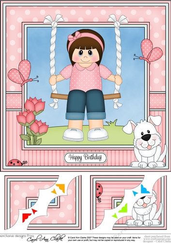 8 x 8 Cute Little Teen Girl is Swinging High Scalloped Corner Topper  
