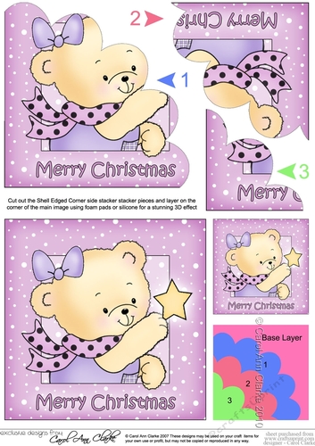 Cute Hunney Bear Rosie has a Christmas Star - Shell Edged Corner stacker