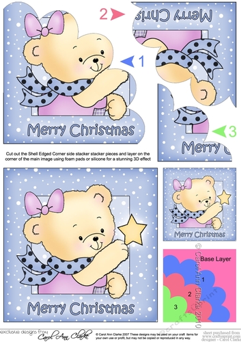 Cute Hunney Bear Rosie has a Christmas Star - Shell Edged Corner stacker