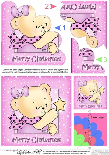 Cute Hunney Bear Rosie has a Christmas Star - Shell Edged Corner stacker