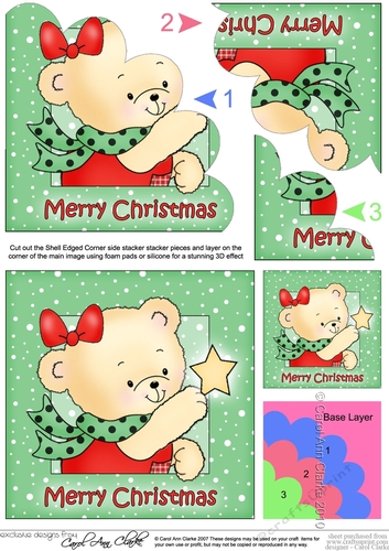 Cute Hunney Bear Rosie has a Christmas Star - Shell Edged Corner stacker