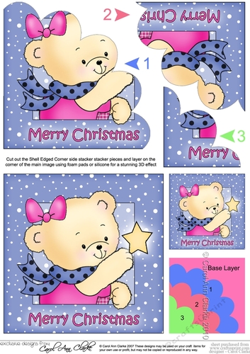 Cute Hunney Bear Rosie has a Christmas Star - Shell Edged Corner stacker