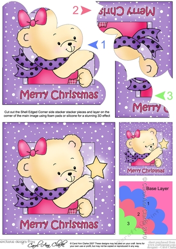 Cute Hunney Bear Rosie has a Christmas Star - Shell Edged Corner stacker