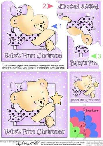 Cute Hunney Bear Rosie has a Christmas Star - Babys 1st Christmas Shell Edged Corner stacker