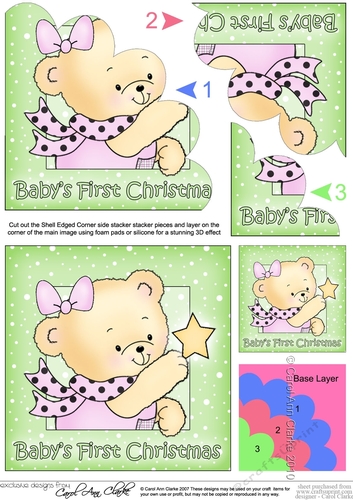 Cute Hunney Bear Rosie has a Christmas Star - Babys 1st Christmas Shell Edged Corner stacker