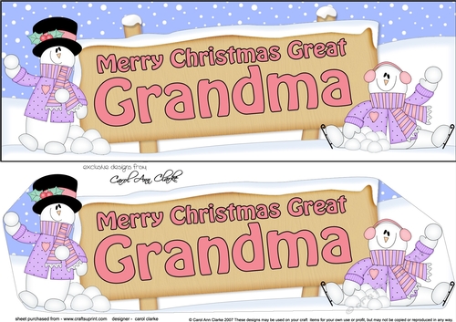 large DL Merry Christmas GREAT GRANDMA with Snowman 3D decoupage