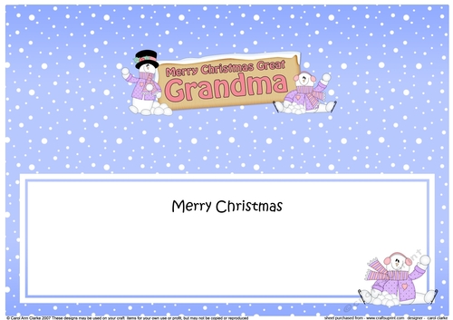 large DL Merry Christmas GREAT GRANDMA with Snowman insert