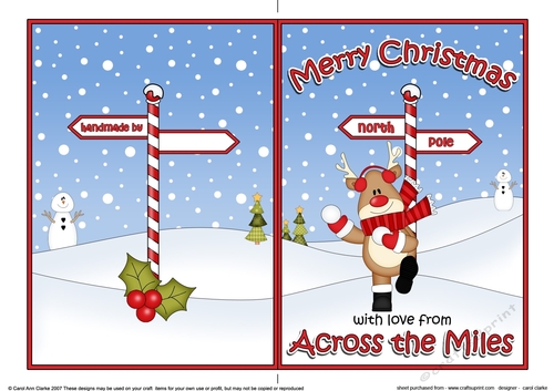 5 x 7 Quick Cut and Fold Card - Merry Christmas Across the Miles with Rudolph