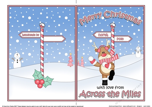 5 x 7 Quick Cut and Fold Card - Merry Christmas Across the Miles with Rudolph