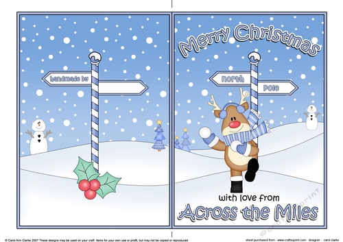 5 x 7 Quick Cut and Fold Card - Merry Christmas Across the Miles with Rudolph