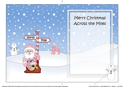 5 x 7 matching insert - Merry Christmas Across the Miles with Santa