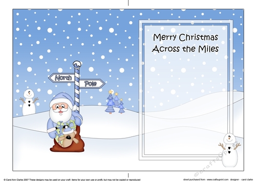 5 x 7 matching insert - Merry Christmas Across the Miles with Santa
