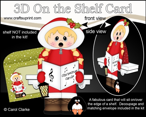 3D Christmas On the Shelf Card Kit - Cute Christmas Eskimo is Carol Singing