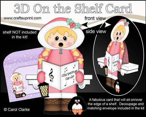 3D Christmas On the Shelf Card Kit - Cute Christmas Eskimo is Carol Singing