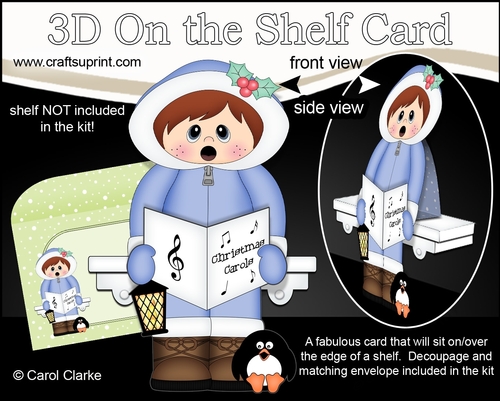 3D Christmas On the Shelf Card Kit - Cute Christmas Eskimo is Carol Singing