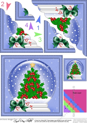  Christmas Holly Tree Snowglobe Scallop Corner Stacker