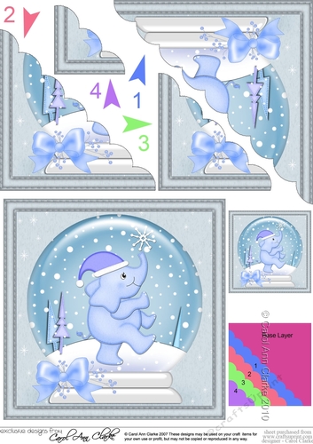  Cute Christmas Elephant Snowglobe Scallop Corner Stacker