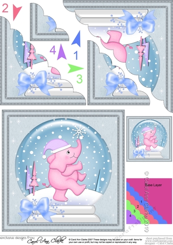  Cute Christmas Elephant Snowglobe Scallop Corner Stacker