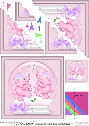  Cute Christmas Elephants Snowglobe Scallop Corner Stacker
