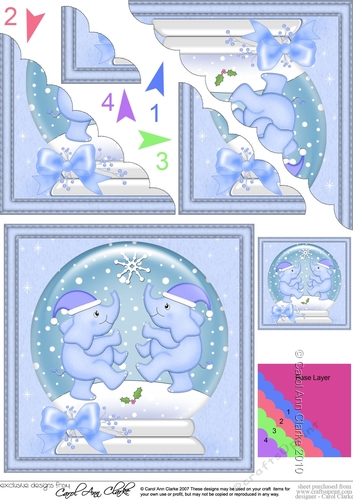  Cute Christmas Elephants Snowglobe Scallop Corner Stacker