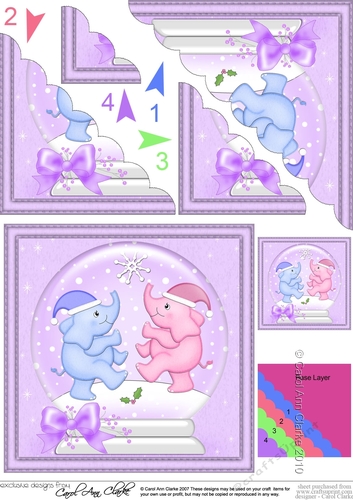  Cute Christmas Elephants Snowglobe Scallop Corner Stacker