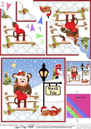 Christmas Cheeky Monkey is at the North Pole Scalloped Corner Stacker