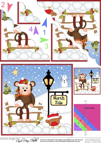 Christmas Cheeky Monkey is at the North Pole Scalloped Corner Stacker