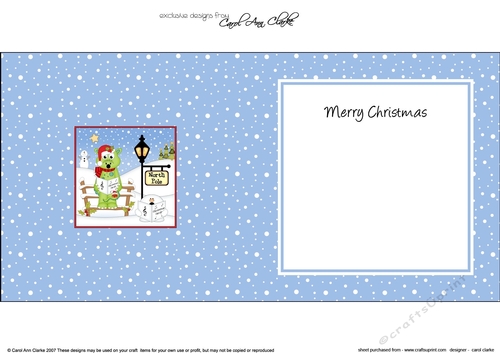 Christmas Cute Dinosaur is at the North Pole insert square landscape