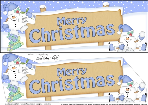 large DL MERRY CHRISTMAS Snowball Sam Signpost 3D decoupage