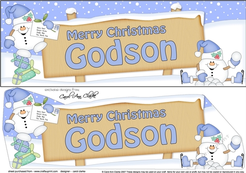 large DL Merry Christmas GODSON Snowball Sam 3D decoupage