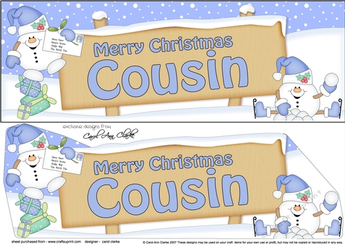large DL Merry Christmas COUSIN Snowball Sam 3D decoupage