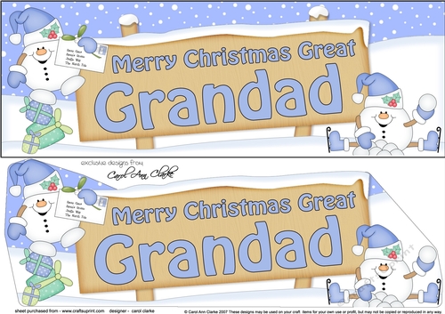 large DL Merry Christmas GREAT GRANDAD Snowball Sam 3D decoupage