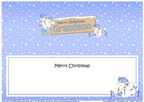 large DL Merry Christmas GRANDSON Snowball Sam insert