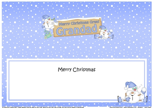 large DL Merry Christmas GREAT GRANDAD Snowball Sam insert