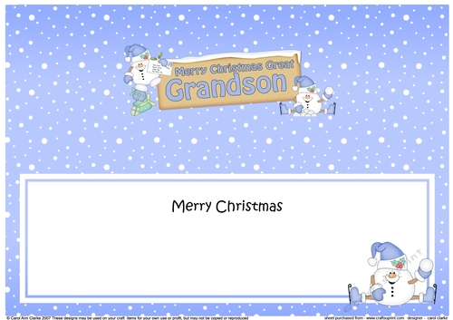 large DL Merry Christmas GREAT GRANDSON Snowball Sam insert