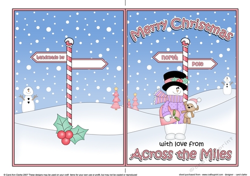 5 x 7 Quick Cut and Fold Card - Merry Christmas Across the Miles with Snowman Rio