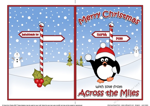 5 x 7 Quick Cut and Fold Card - Merry Christmas Across the Miles with Pip Penguin