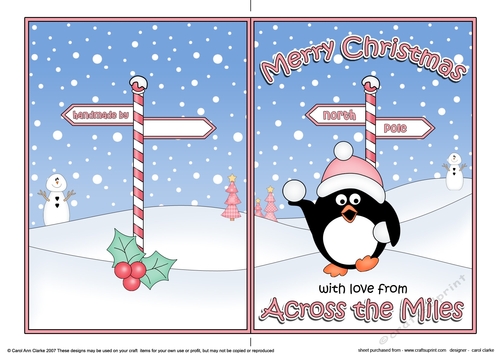 5 x 7 Quick Cut and Fold Card - Merry Christmas Across the Miles with Pip Penguin