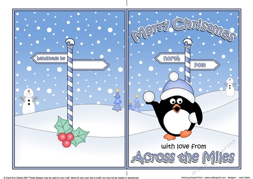 5 x 7 Quick Cut and Fold Card - Merry Christmas Across the Miles with Pip Penguin