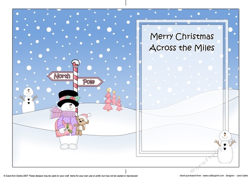 5 x 7 matching insert - Merry Christmas Across the Miles with Snowman Rio