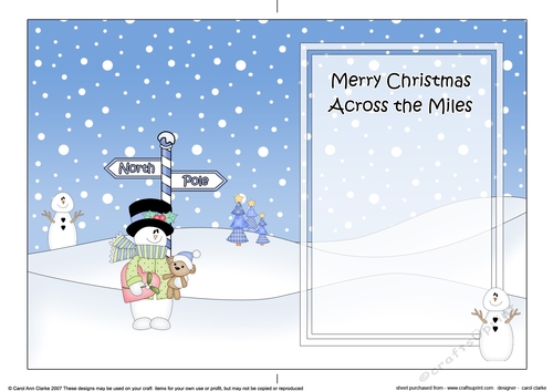 5 x 7 matching insert - Merry Christmas Across the Miles with Snowman Rio