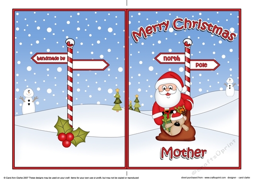 5 x 7 Quick Cut and Fold Card - Merry Chrismas MOTHER with Santa