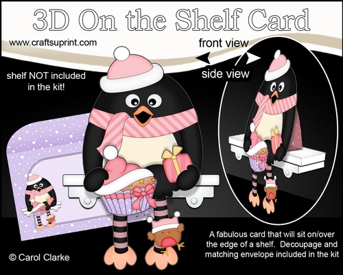 3D Christmas On the Shelf Card Kit - Pip Penguin has a Fesive Cupcake