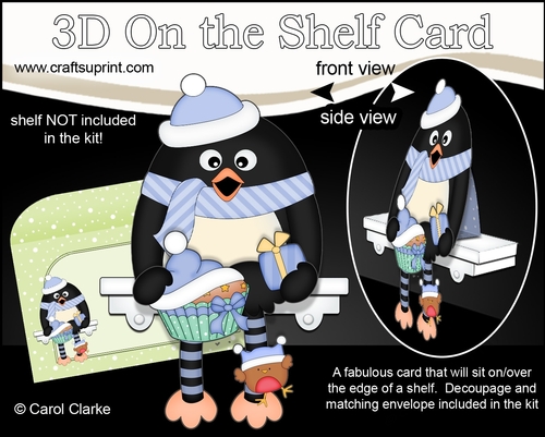 3D Christmas On the Shelf Card Kit - Pip Penguin has a Fesive Cupcake