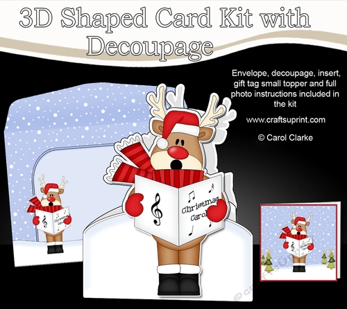 3D Shaped Christmas Card Kit  - Rudolph is Carol Singing